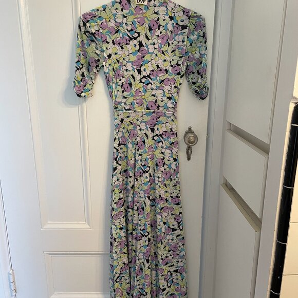 DVF Koren Reversible Mesh Midi Dress XXS Diane von Furstenberg Orchid Print - Picture 7 of 8